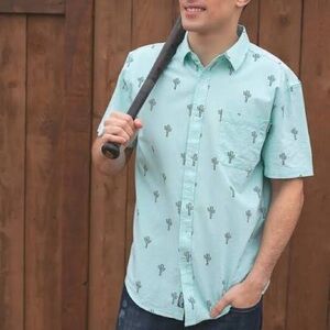 NWOT Baseballism Men's Light Green MLB AZ spring training Cactus Print Shirt